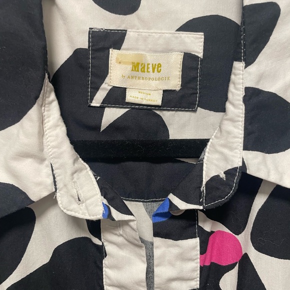 Anthropologie Maeve Black and White Floral Bettina shirt dress - Picture 3 of 6